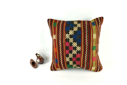 Kilim Pillow Cover 16x16 inch Handknotten Decorative Vintage Cushion Cover A2523