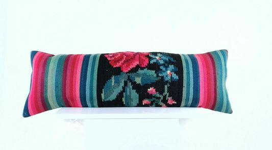 Kilim Lumbar Pillow 12x36 Handmade Oushak Rug Wool Long Throw Cushion Cover A641