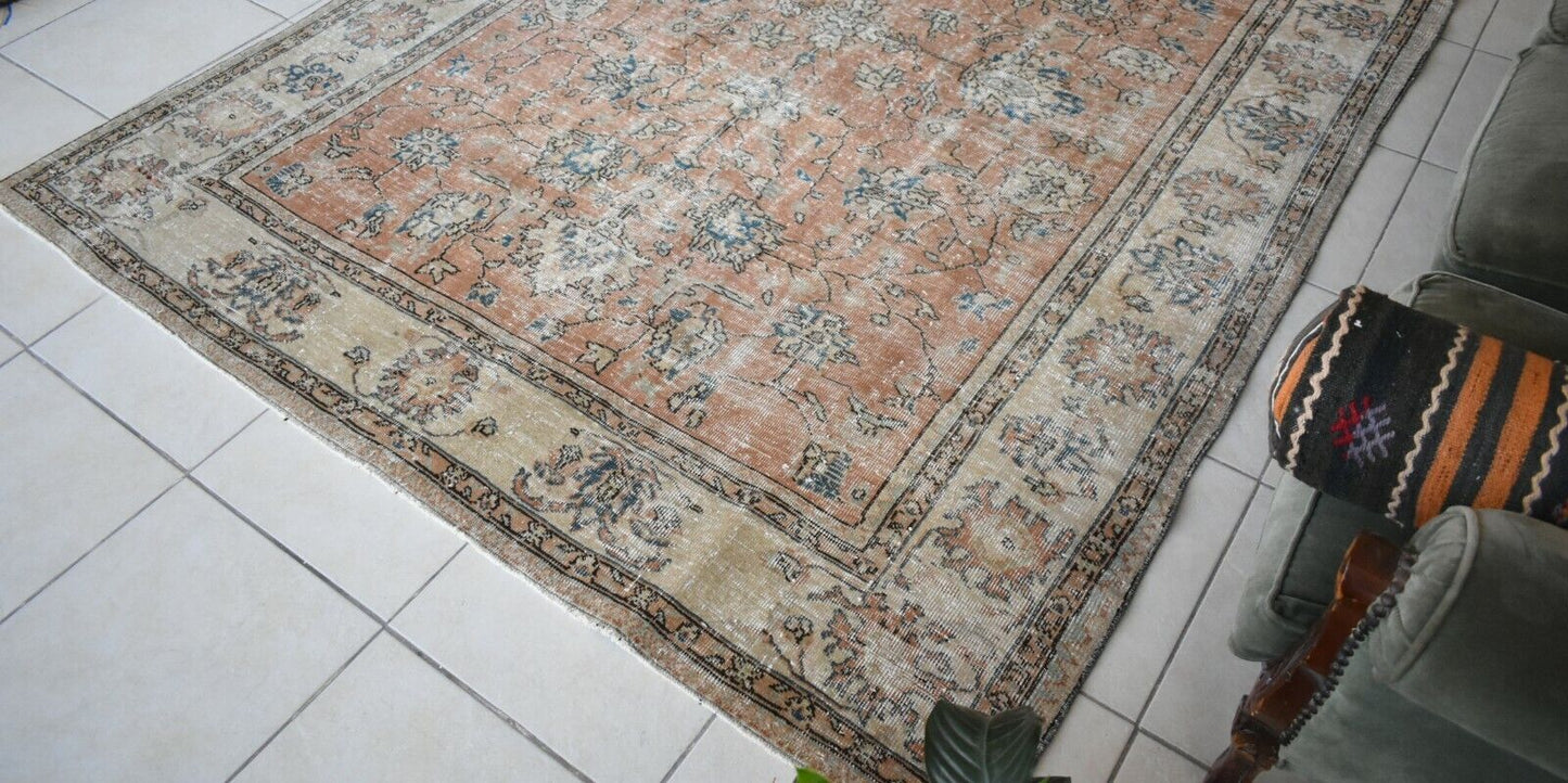 Turkish Rug 8.2x6.5 ft Vintage Rug Faded Oushak Rug Large Living Room Carpet B06