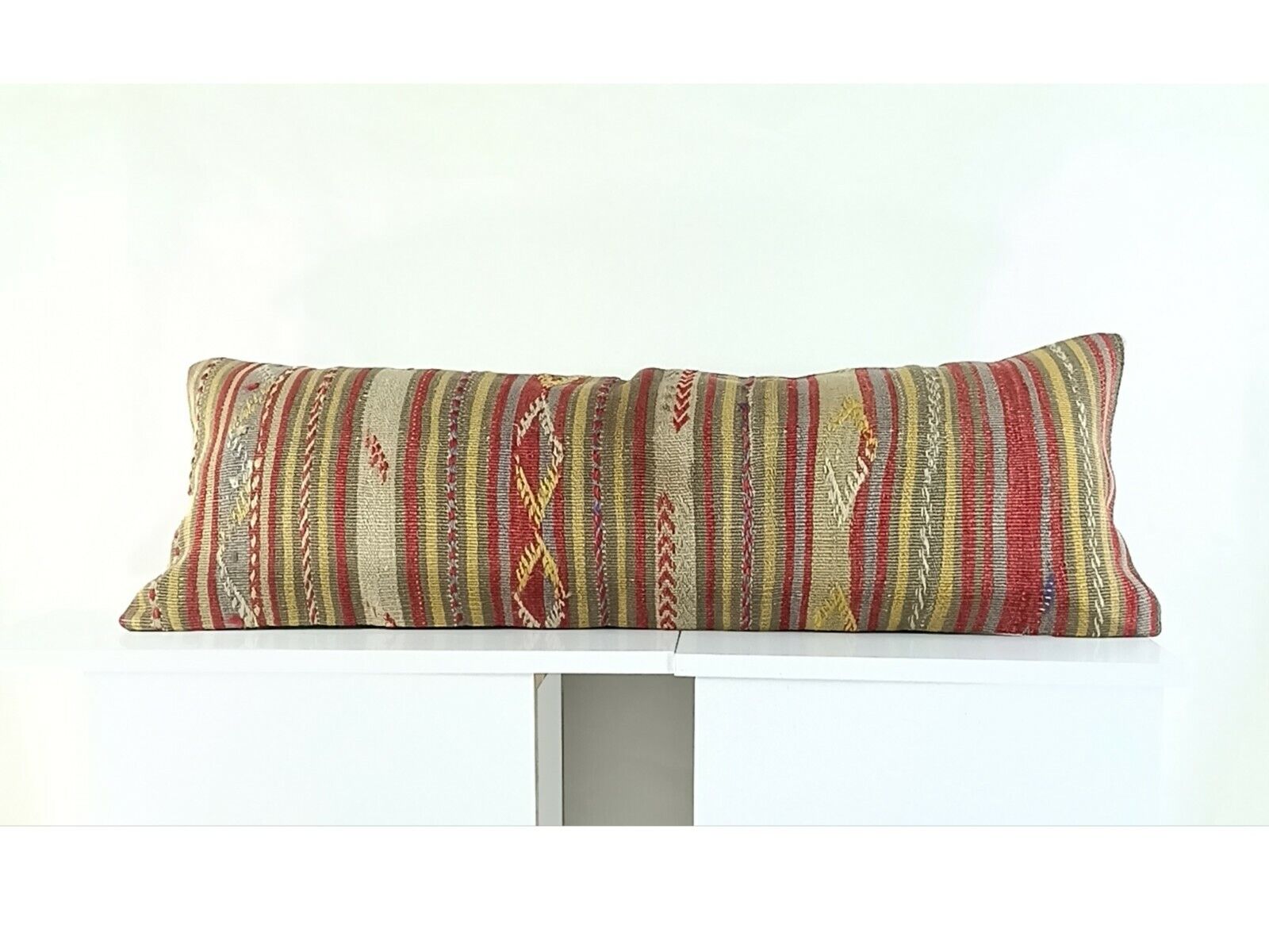 Kilim Pillow Cover 12x36 Handmade Oushak Decorative Rug Lumbar Cushion A1091