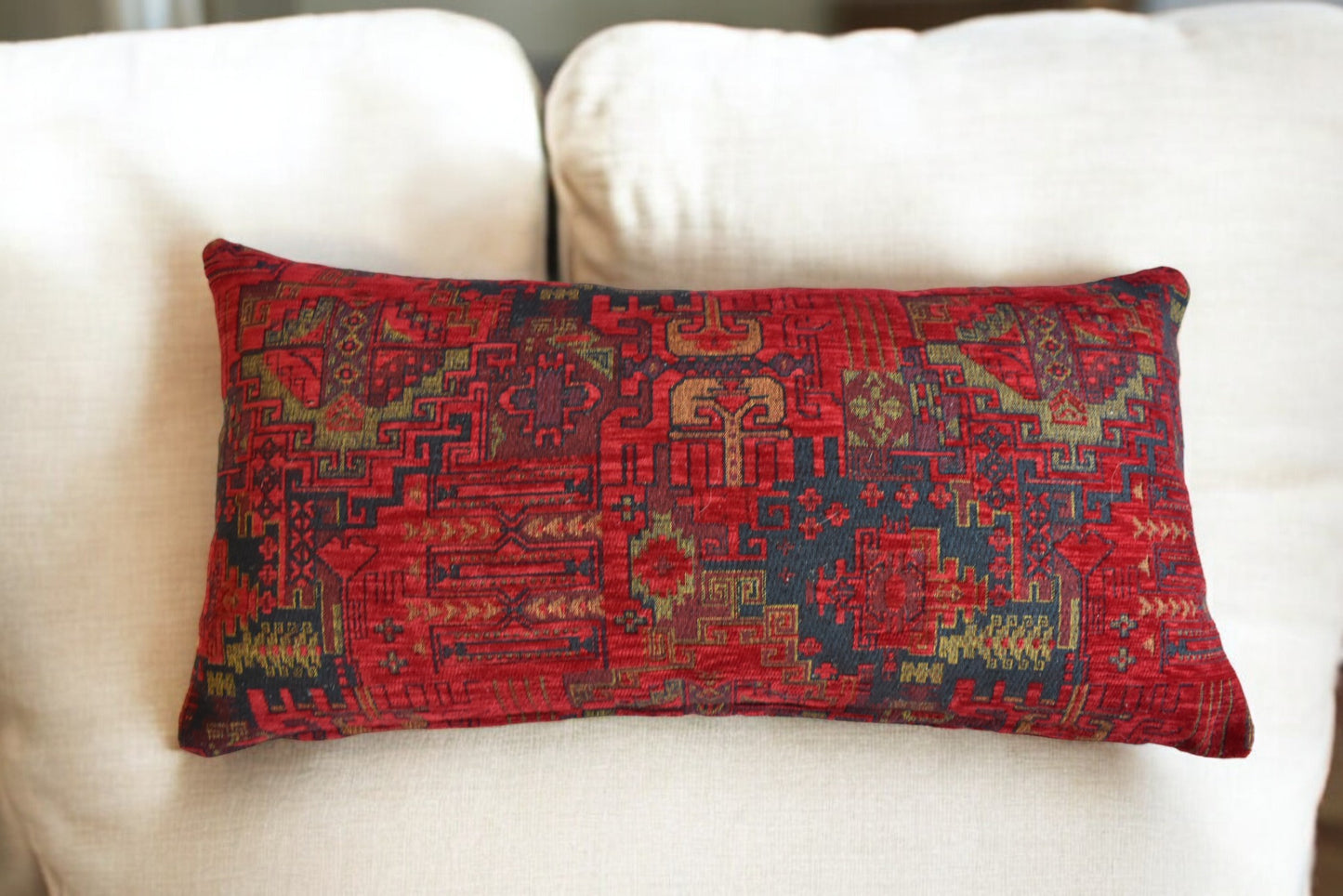 Custom Size Kilim Throw Pillow - Tribal Lumbar Cushion, Kilim Pattern Fabric Pillow