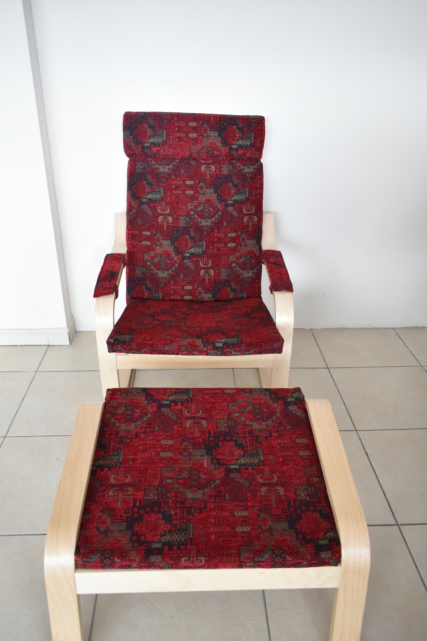 Kilim Designed Poang Armchair Slipcover with Footstool & Armrest Pads - Ethnic Pattern Seat Cover for Ikea Poäng