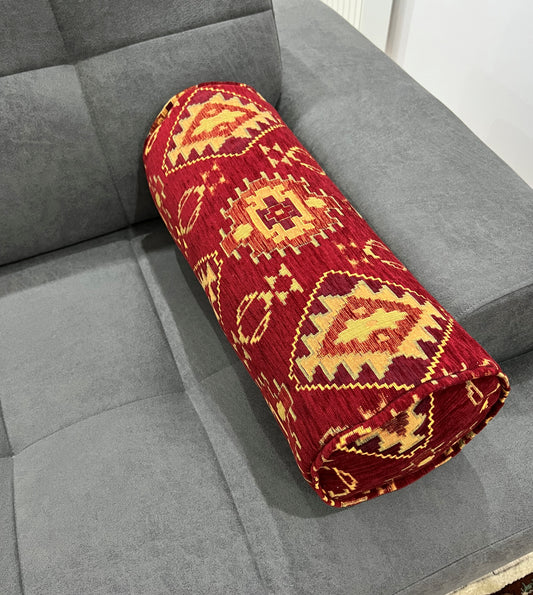 Kilim Pattern Bolster Cover - Traditional Ethnic Ottoman Design Lumbar Cushion for Sofa & Couch Decor