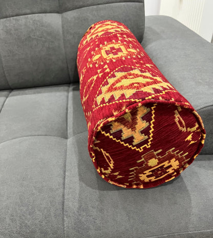 Kilim Pattern Bolster Cover - Traditional Ethnic Ottoman Design Lumbar Cushion for Sofa & Couch Decor