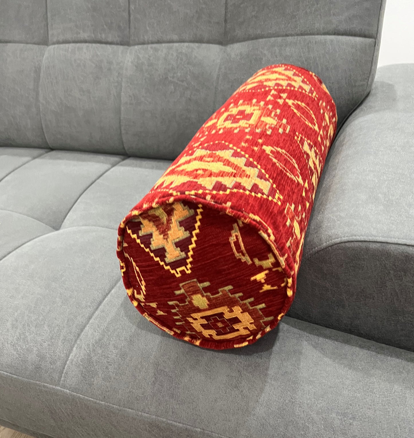 Kilim Pattern Bolster Cover - Traditional Ethnic Ottoman Design Lumbar Cushion for Sofa & Couch Decor