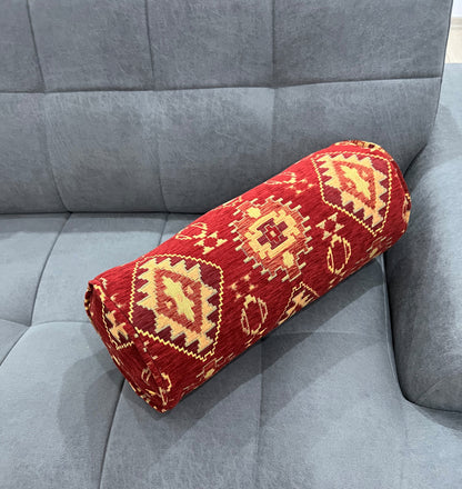 Kilim Pattern Bolster Cover - Traditional Ethnic Ottoman Design Lumbar Cushion for Sofa & Couch Decor