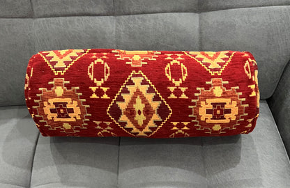 Kilim Pattern Bolster Cover - Traditional Ethnic Ottoman Design Lumbar Cushion for Sofa & Couch Decor