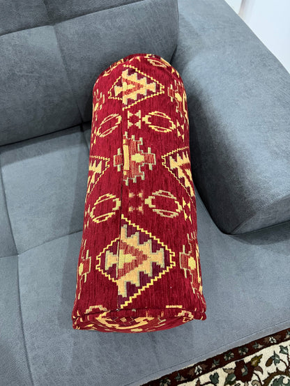 Kilim Pattern Bolster Cover - Traditional Ethnic Ottoman Design Lumbar Cushion for Sofa & Couch Decor