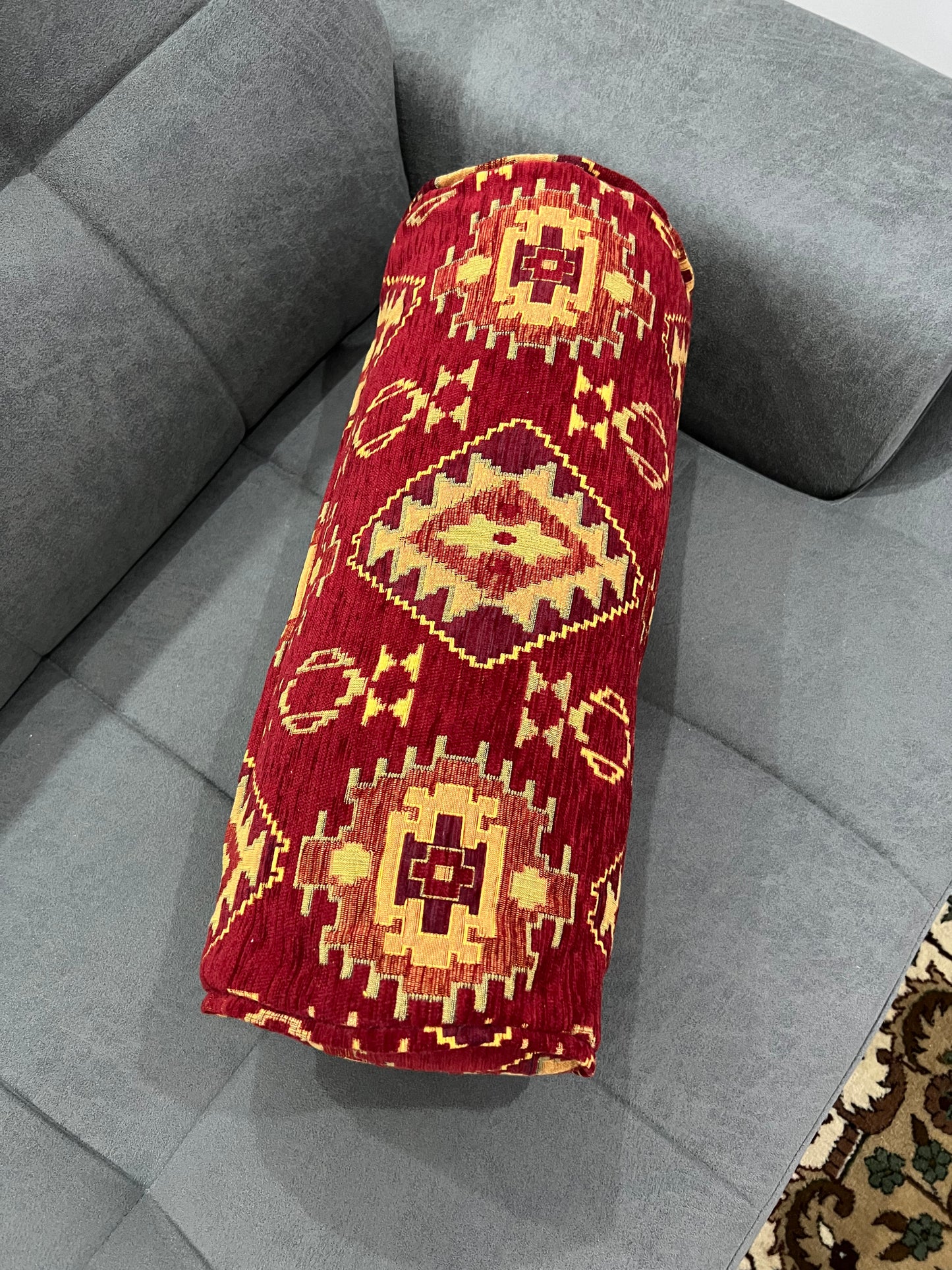 Kilim Pattern Bolster Cover - Traditional Ethnic Ottoman Design Lumbar Cushion for Sofa & Couch Decor