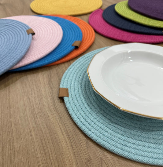 Cotton Rope Placemats - Round, Colorful Dining Table Mats, Decorative Placemats for Dining Table Décor