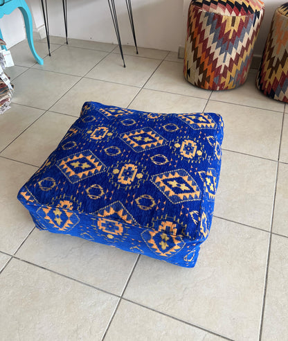 Kilim Patterned Pouf - Boho Tribal Outdoor Ottoman, Moroccan Floor Cushion, Footstool, Turkish Garden Pillow