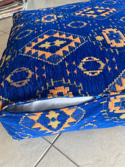 Kilim Patterned Pouf - Boho Tribal Outdoor Ottoman, Moroccan Floor Cushion, Footstool, Turkish Garden Pillow