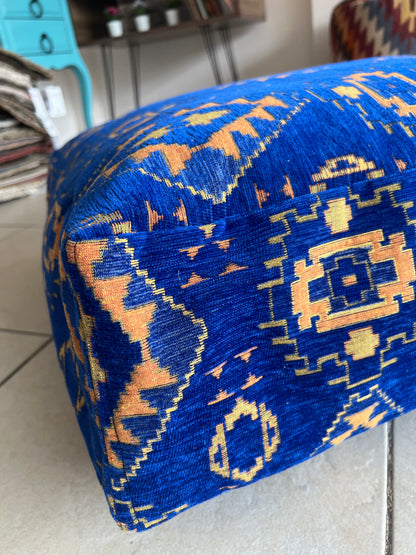 Kilim Patterned Pouf - Boho Tribal Outdoor Ottoman, Moroccan Floor Cushion, Footstool, Turkish Garden Pillow