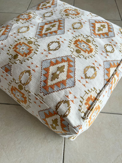 Kilim Patterned Pouf - Boho Tribal Outdoor Ottoman, Moroccan Floor Cushion, Footstool, Turkish Garden Pillow