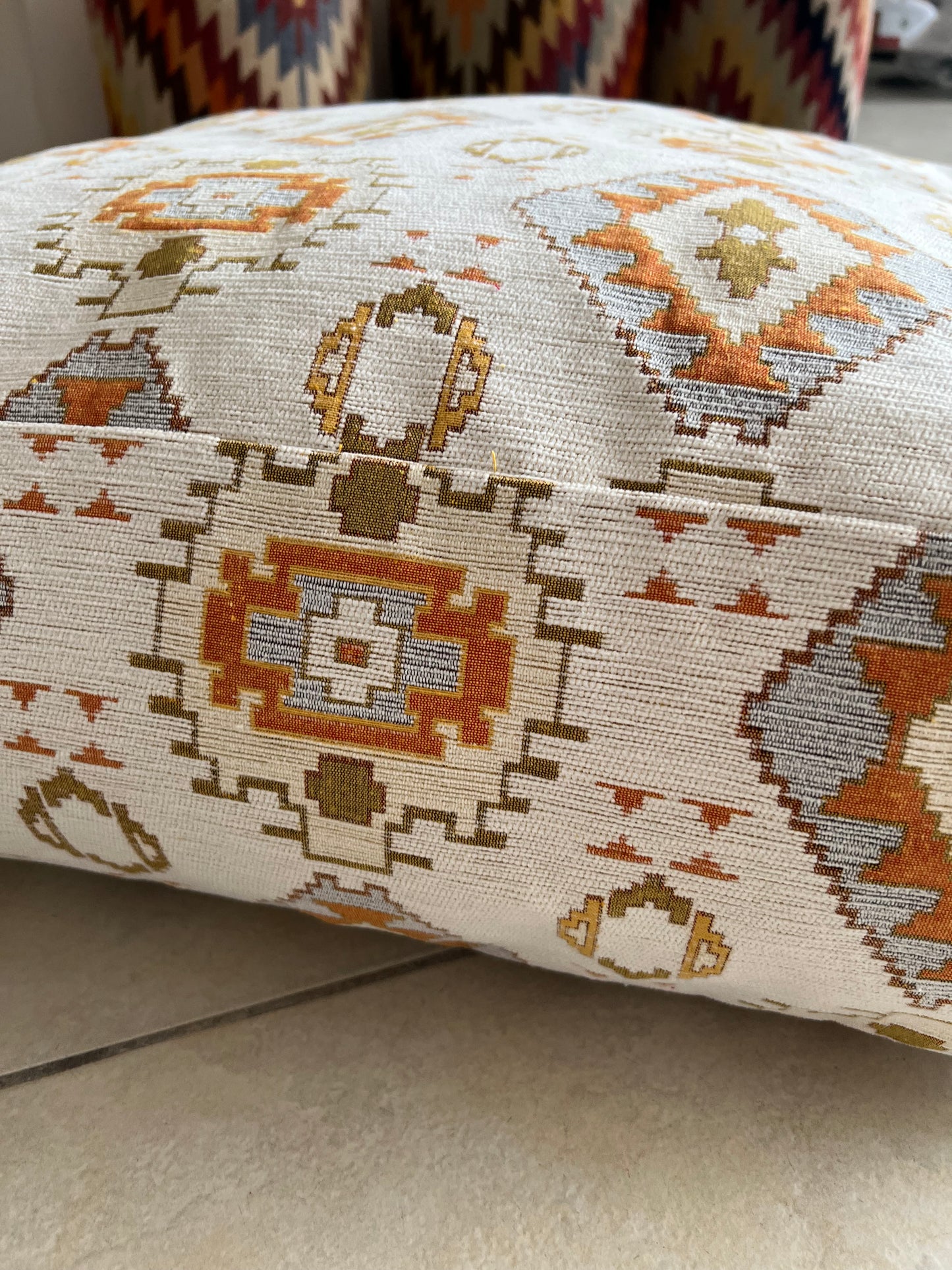 Kilim Patterned Pouf - Boho Tribal Outdoor Ottoman, Moroccan Floor Cushion, Footstool, Turkish Garden Pillow