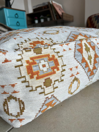 Kilim Patterned Pouf - Boho Tribal Outdoor Ottoman, Moroccan Floor Cushion, Footstool, Turkish Garden Pillow