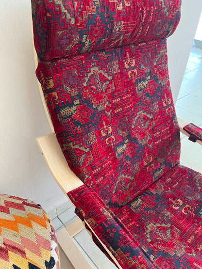 Kilim Designed Poang Armchair Slipcover with Footstool & Armrest Pads - Ethnic Pattern Seat Cover for Ikea Poäng