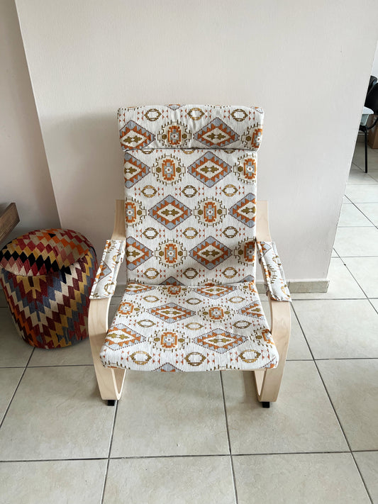 Custom Kilim Poang Armchair Cover - Ethnic Pattern Poäng Slipcover with Armrest Pads for Ikea Poang Chair (Cover Only)