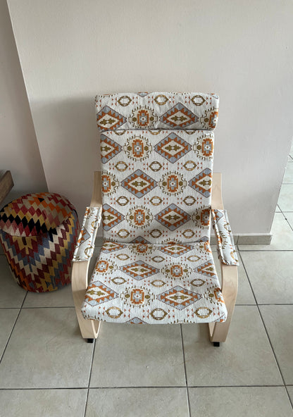 Custom Kilim Poang Armchair Cover - Ethnic Pattern Poäng Slipcover with Armrest Pads for Ikea Poang Chair (Cover Only)