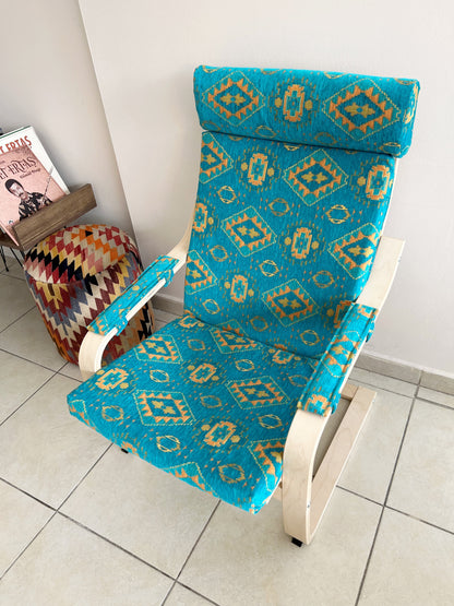 Kilim Designed Poang Armchair Slipcover with Footstool & Armrest Pads - Ethnic Pattern Seat Cover for Ikea Poäng