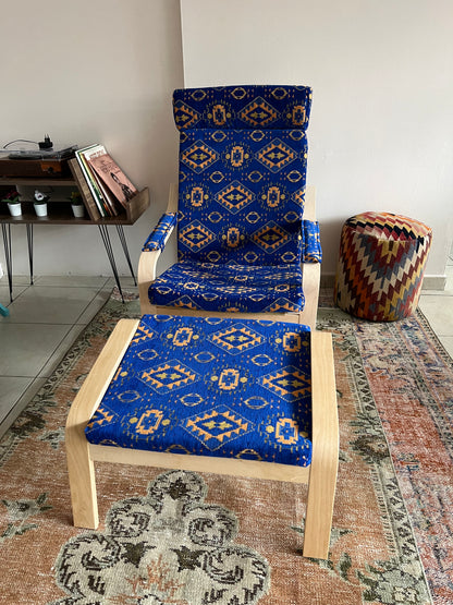 Kilim Designed Poang Armchair Slipcover with Footstool & Armrest Pads - Ethnic Pattern Seat Cover for Ikea Poäng