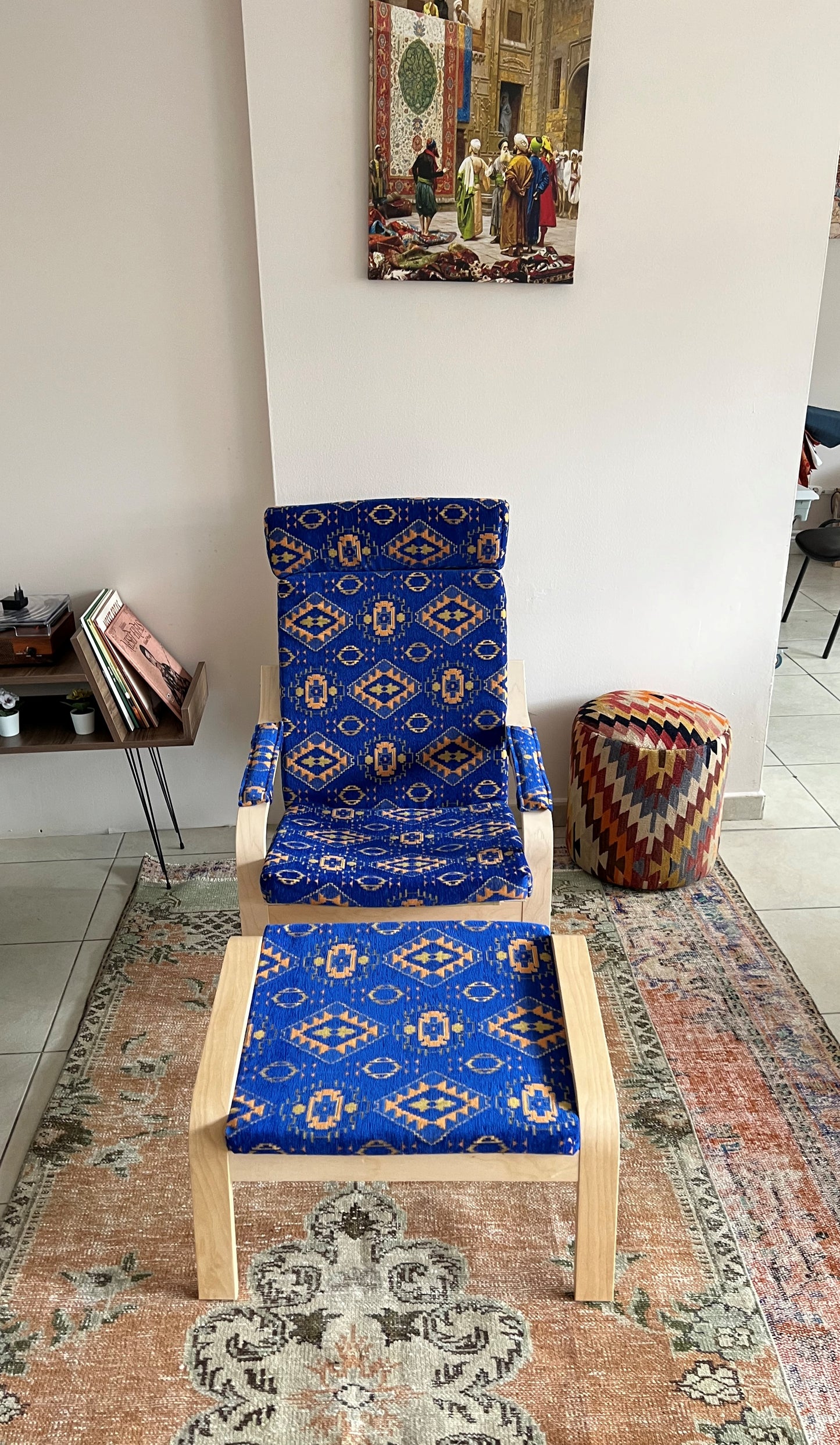 Kilim Designed Poang Armchair Slipcover with Footstool & Armrest Pads - Ethnic Pattern Seat Cover for Ikea Poäng