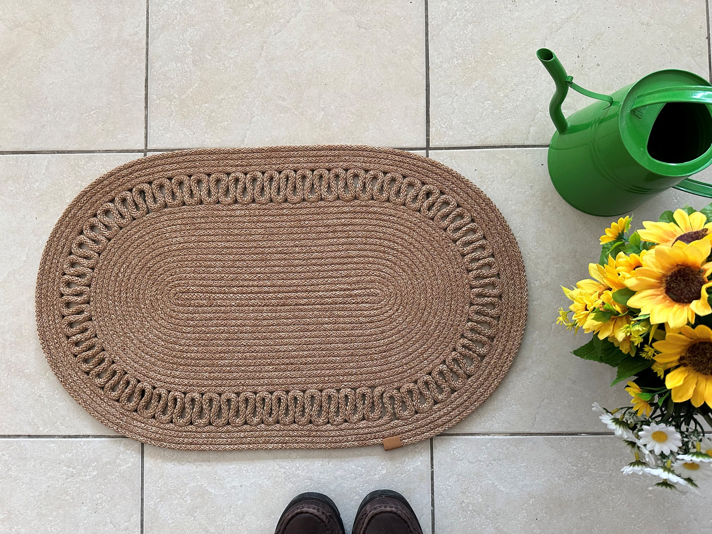 Custom Size Oval Rope Doormat - Jute, Double-Sided Indoor Mat, Colorful Rug for Entryway