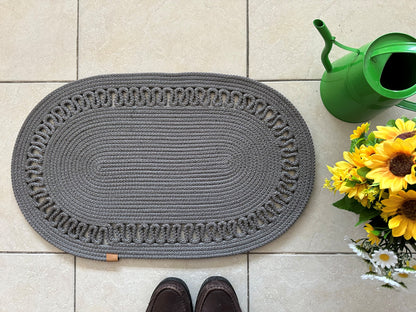 Custom Size Oval Rope Doormat - Jute, Double-Sided Indoor Mat, Colorful Rug for Entryway