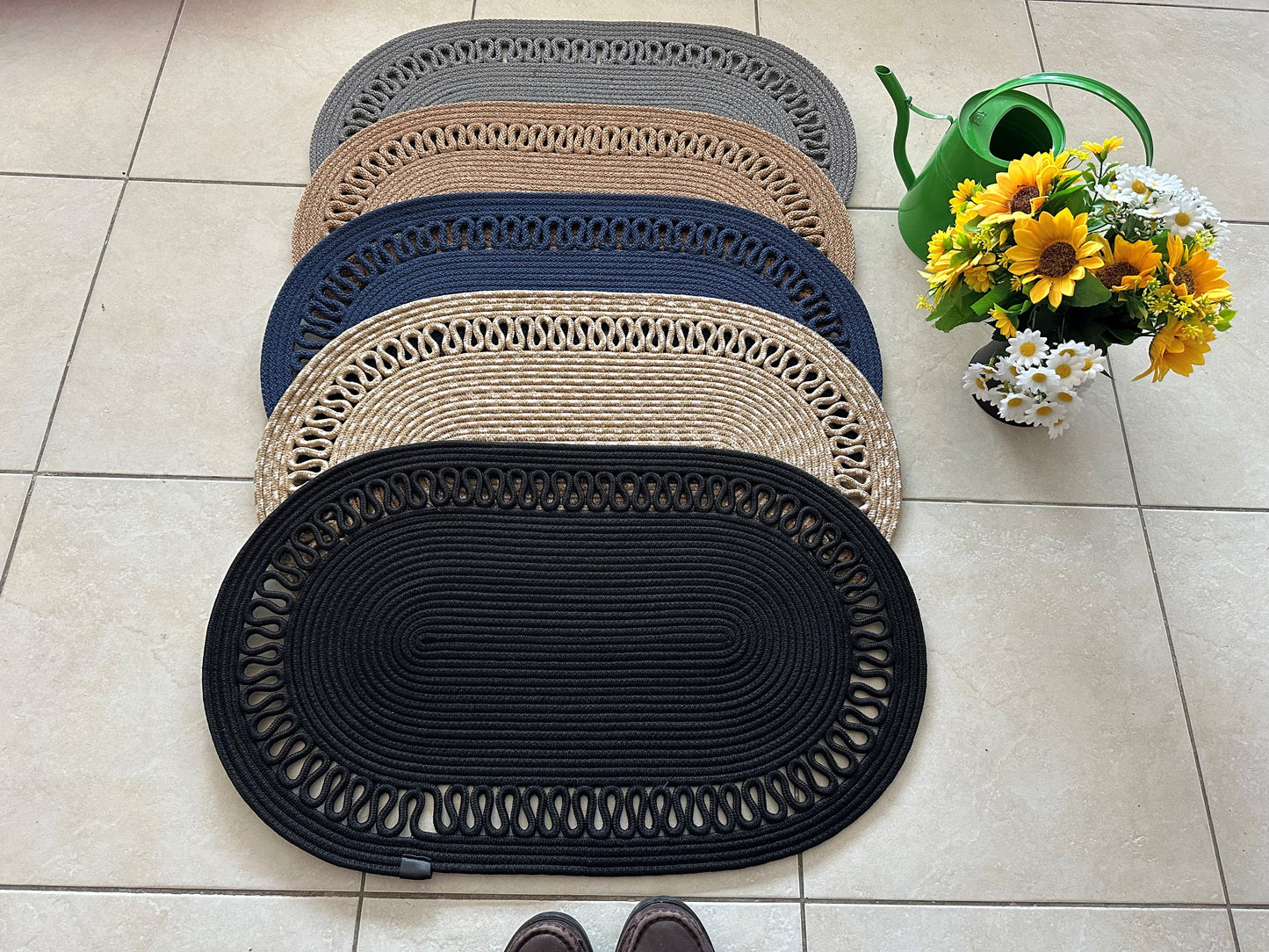 Custom Size Oval Rope Doormat - Jute, Double-Sided Indoor Mat, Colorful Rug for Entryway