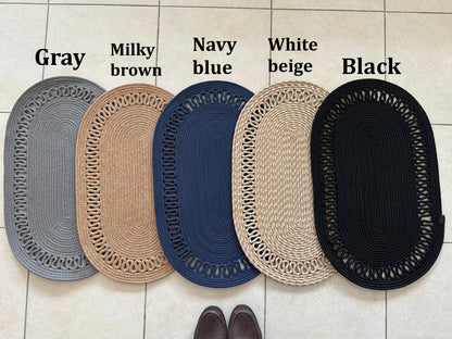 Custom Size Oval Rope Doormat - Jute, Double-Sided Indoor Mat, Colorful Rug for Entryway