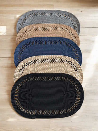 Custom Size Oval Rope Doormat - Jute, Double-Sided Indoor Mat, Colorful Rug for Entryway