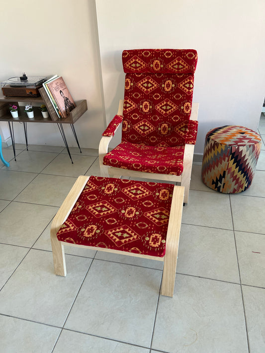 Kilim Designed Poang Armchair Slipcover with Footstool & Armrest Pads - Ethnic Pattern Seat Cover for Ikea Poäng