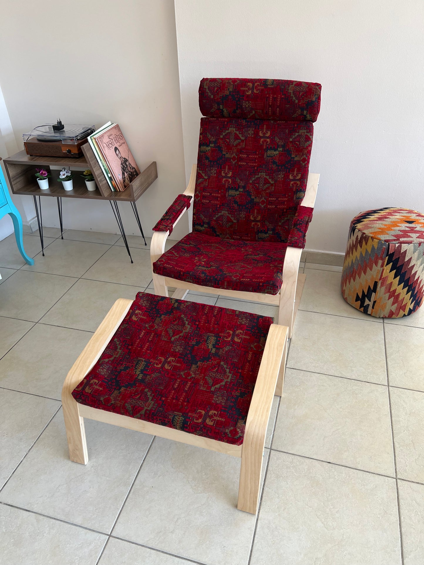 Kilim Designed Poang Armchair Slipcover with Footstool & Armrest Pads - Ethnic Pattern Seat Cover for Ikea Poäng