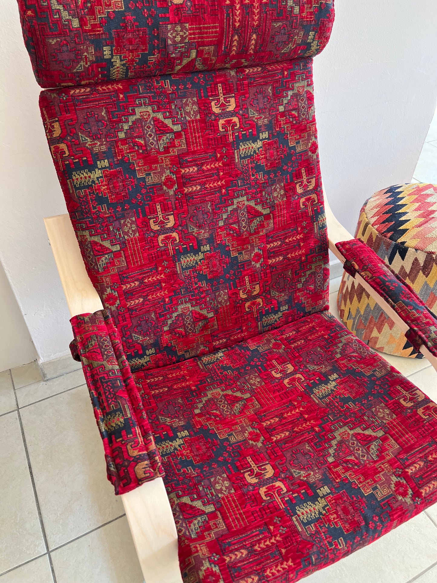 Kilim Designed Poang Armchair Slipcover with Footstool & Armrest Pads - Ethnic Pattern Seat Cover for Ikea Poäng