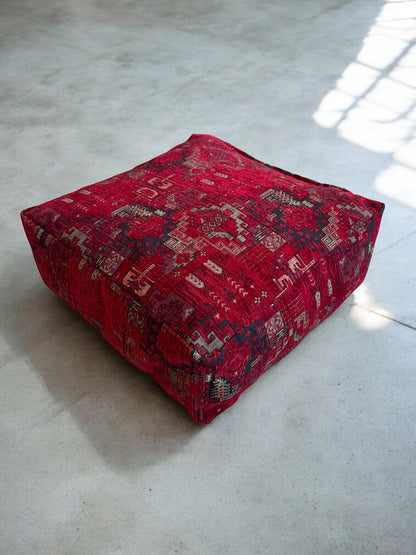Kilim Patterned Pouf - Boho Tribal Outdoor Ottoman, Moroccan Floor Cushion, Footstool, Turkish Garden Pillow