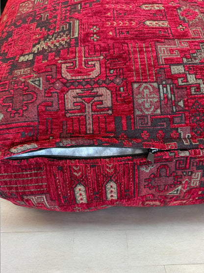 Kilim Patterned Pouf - Boho Tribal Outdoor Ottoman, Moroccan Floor Cushion, Footstool, Turkish Garden Pillow