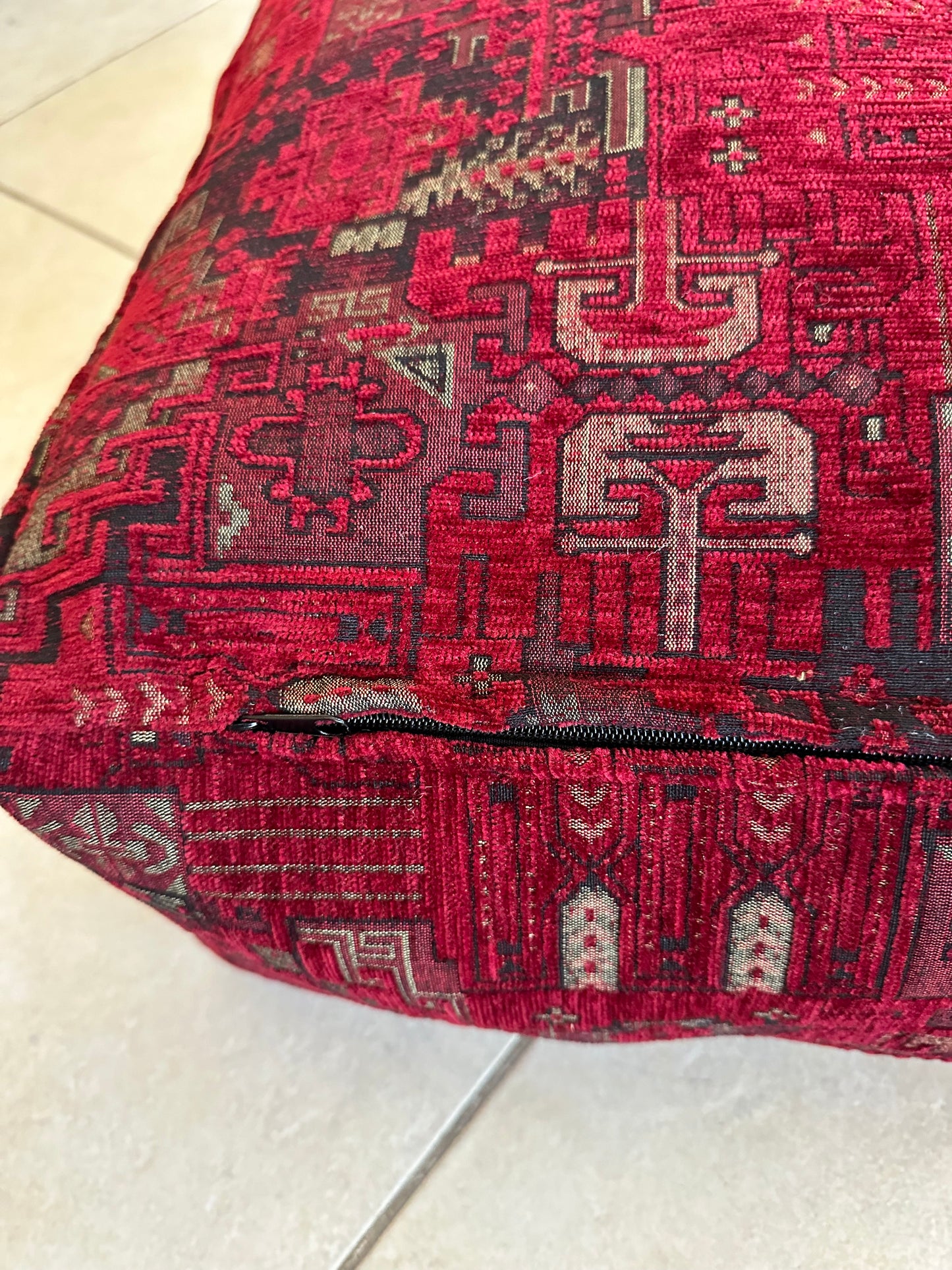 Kilim Patterned Pouf - Boho Tribal Outdoor Ottoman, Moroccan Floor Cushion, Footstool, Turkish Garden Pillow