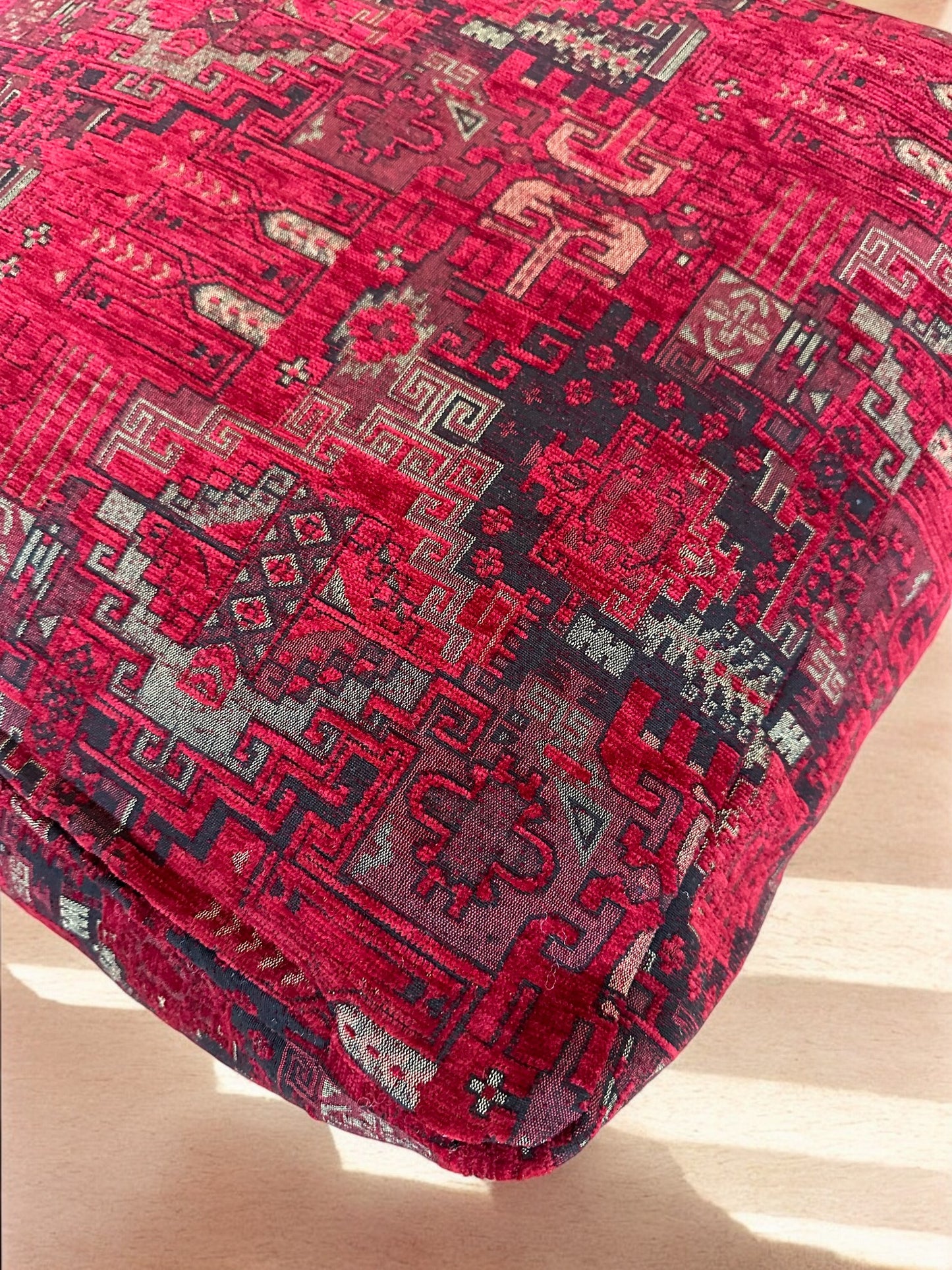 Kilim Patterned Pouf - Boho Tribal Outdoor Ottoman, Moroccan Floor Cushion, Footstool, Turkish Garden Pillow