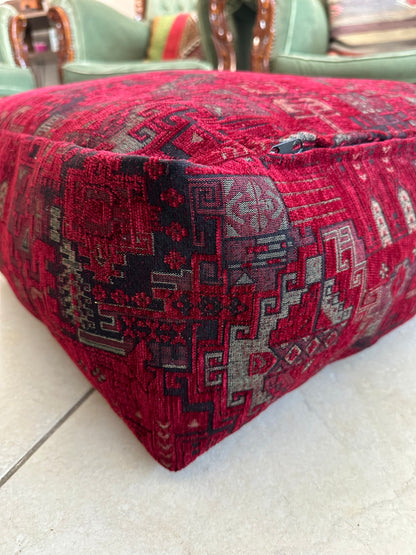 Kilim Patterned Pouf - Boho Tribal Outdoor Ottoman, Moroccan Floor Cushion, Footstool, Turkish Garden Pillow