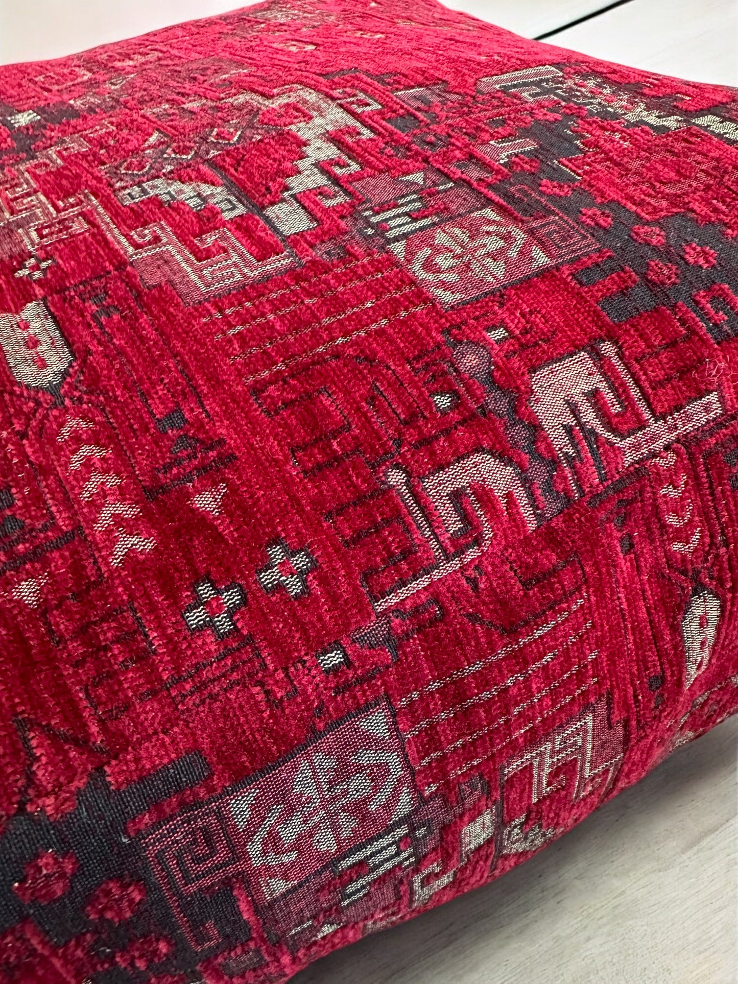Kilim Patterned Pouf - Boho Tribal Outdoor Ottoman, Moroccan Floor Cushion, Footstool, Turkish Garden Pillow
