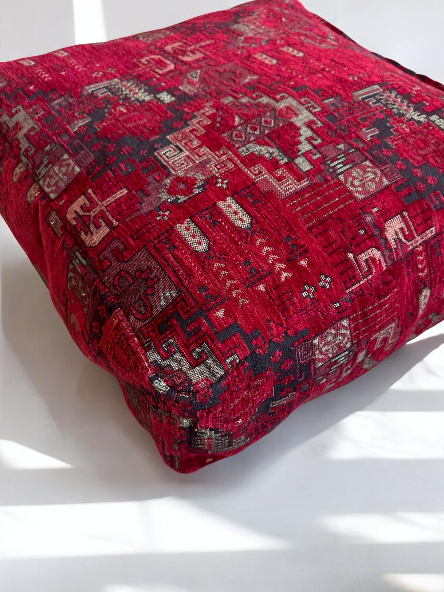 Kilim Patterned Pouf - Boho Tribal Outdoor Ottoman, Moroccan Floor Cushion, Footstool, Turkish Garden Pillow