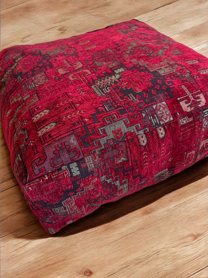 Kilim Patterned Pouf - Boho Tribal Outdoor Ottoman, Moroccan Floor Cushion, Footstool, Turkish Garden Pillow