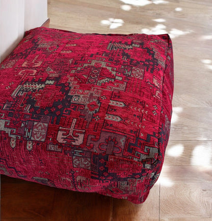 Kilim Patterned Pouf - Boho Tribal Outdoor Ottoman, Moroccan Floor Cushion, Footstool, Turkish Garden Pillow
