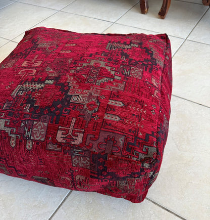 Kilim Patterned Pouf - Boho Tribal Outdoor Ottoman, Moroccan Floor Cushion, Footstool, Turkish Garden Pillow