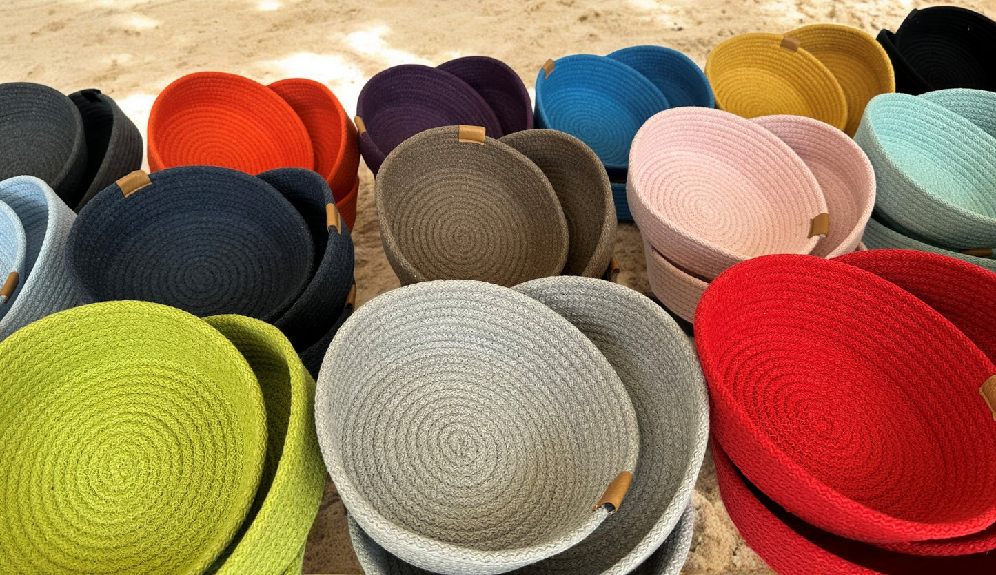 Set of 3 Round Cotton Rope Bowls - Storage Baskets and Rope Organizers for Home Décor