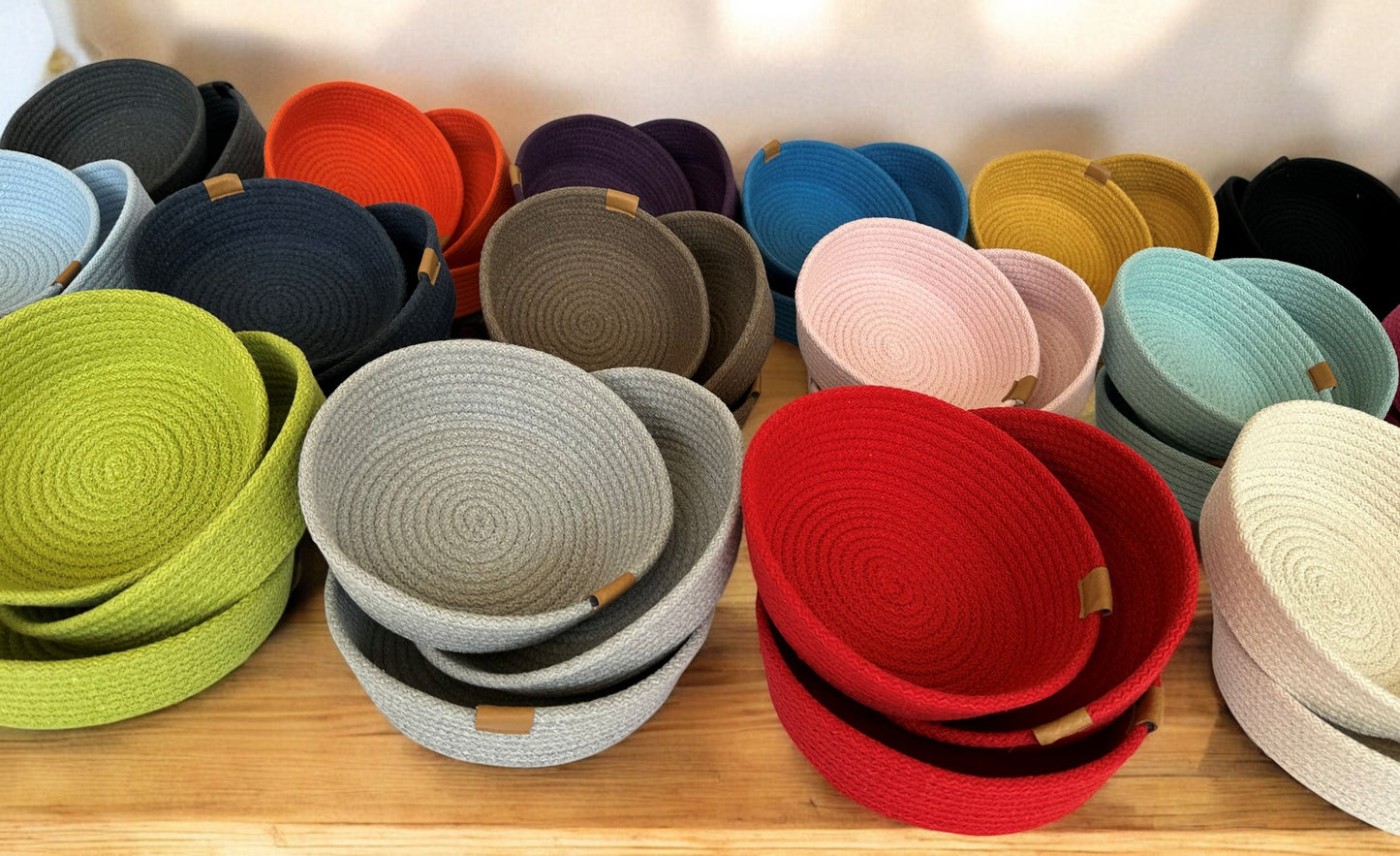 Set of 3 Cotton Rope Bowls - Oval & Round Storage Baskets, Colorful Rope Organizer for Home Décor