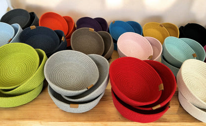 Set of 3 Cotton Rope Bowls - Oval & Round Storage Baskets, Colorful Rope Organizer for Home Décor