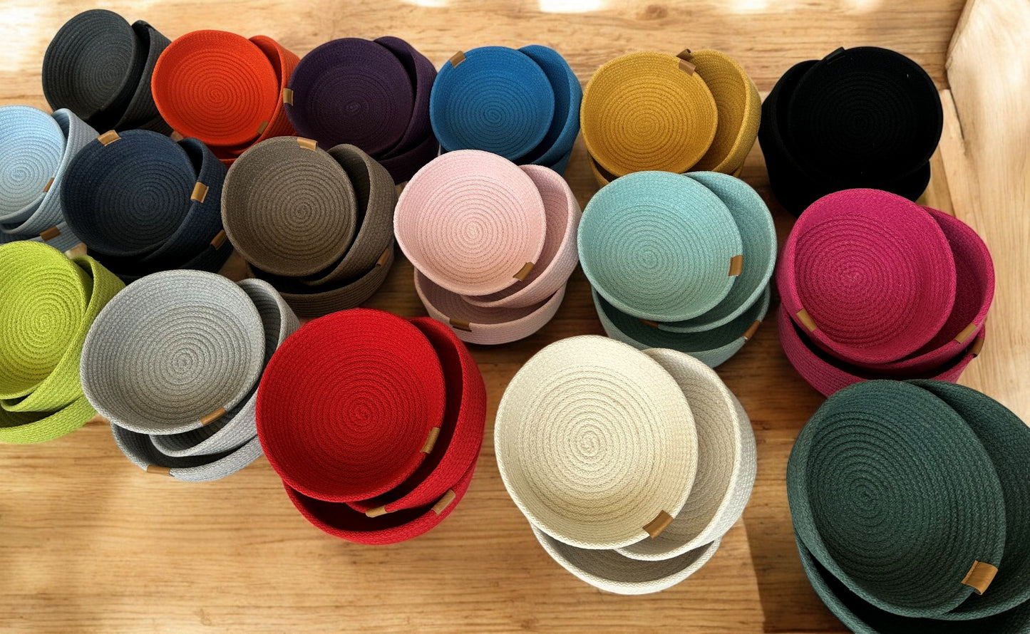 Set of 3 Cotton Rope Bowls - Oval & Round Storage Baskets, Colorful Rope Organizer for Home Décor