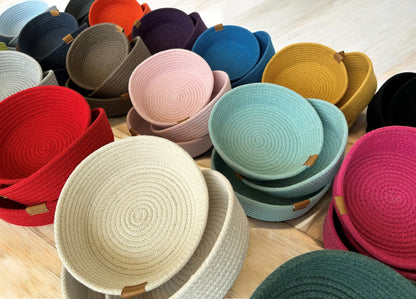 Set of 3 Round Cotton Rope Bowls - Storage Baskets and Rope Organizers for Home Décor