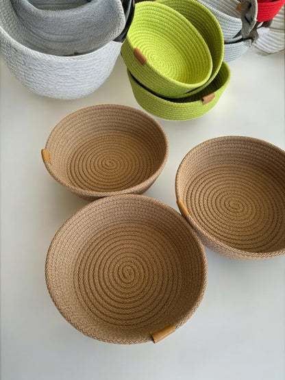 Set of 3 Round Cotton Rope Bowls - Storage Baskets and Rope Organizers for Home Décor